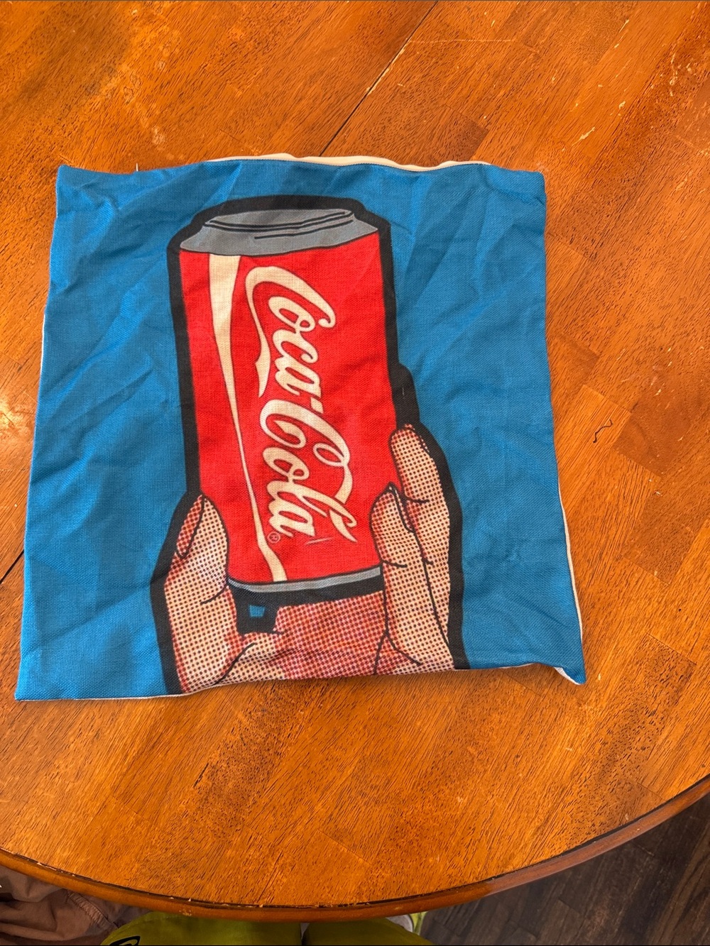Coca Cola Blue Background Napkin with Red Can Graphic couch pillow case